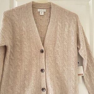 NWT RACHEL ZOE CABLE Knit 100% CASHMERE Cardigan Women S BEIGE MSRP$399